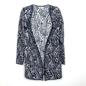 Cato Long Black & White Tribal Cardigan, Small